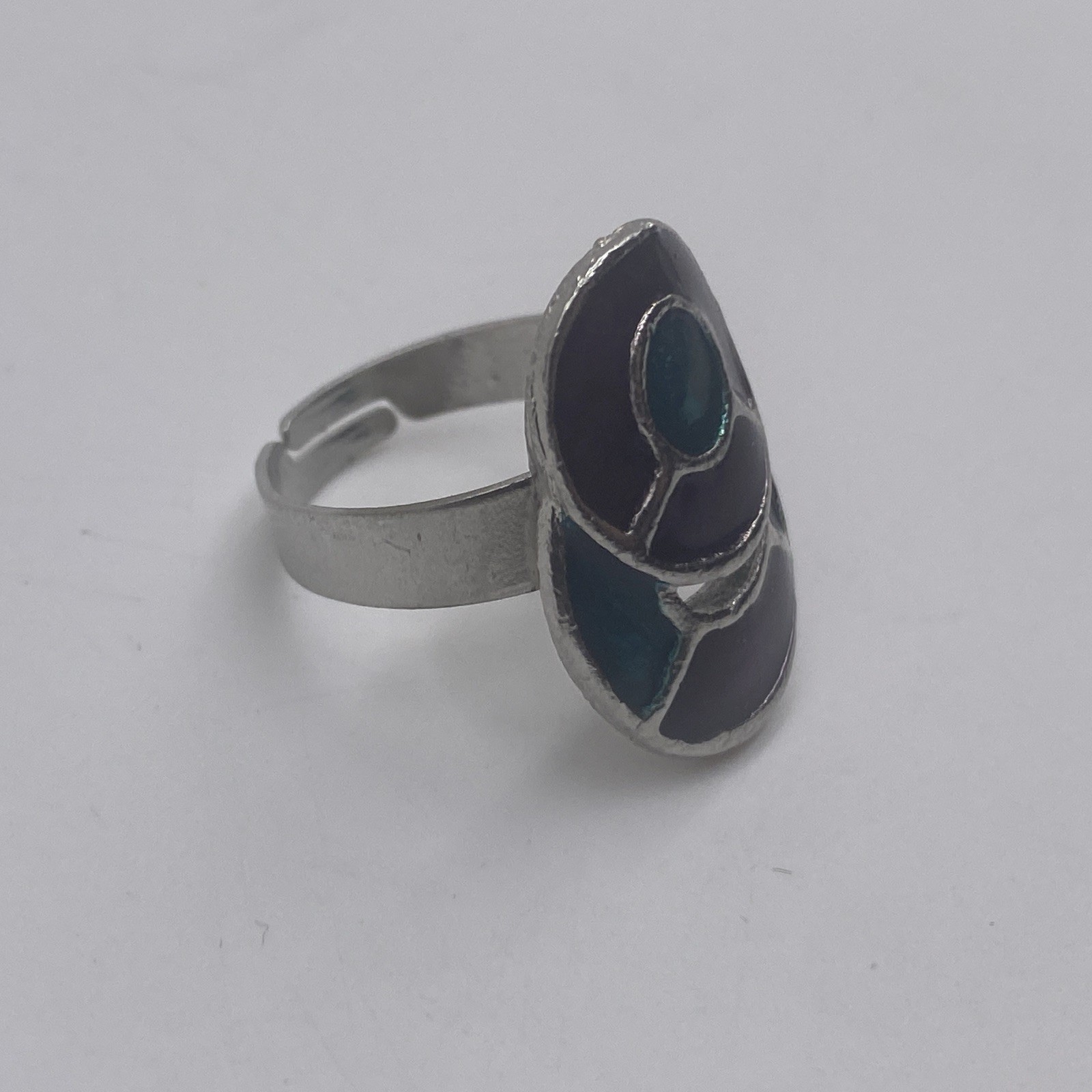 Silver Tone Purple Blue Enamel Ring Size 7
