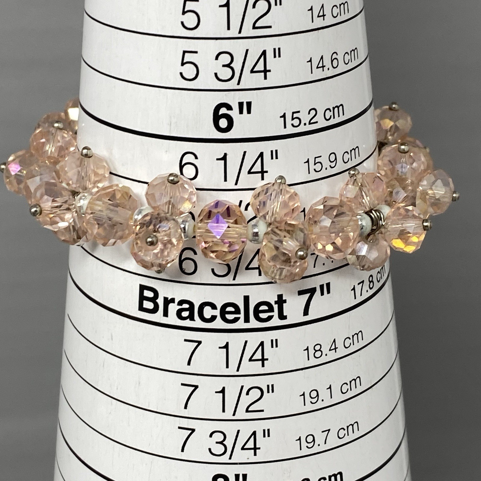 VTG Pink Glass Bead Cluster Bracelet Stretch Fire Polished AB Coated Retro 6.5″