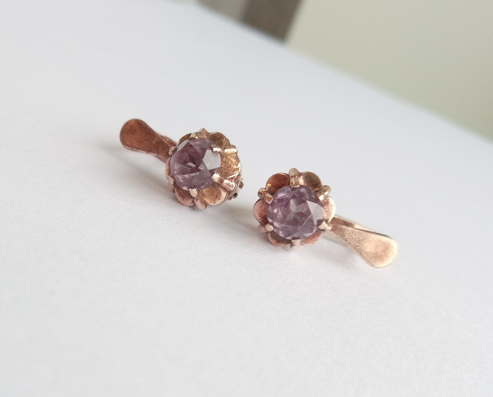 Vintage Earrings Amethyst stones Gilt Silver 925 star USSR times Women’s Jewelry