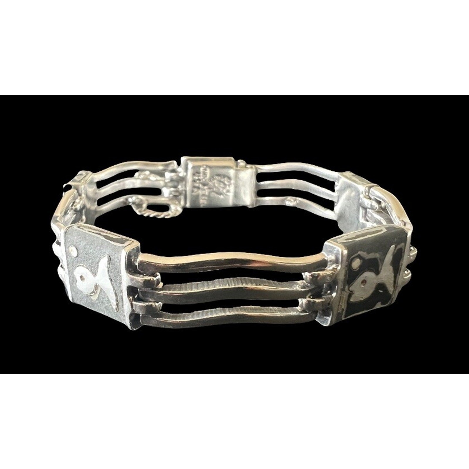 Los Castillo Taxco Mexico Sterling Silver Onyx Onix Negro Pisces Bracelet
