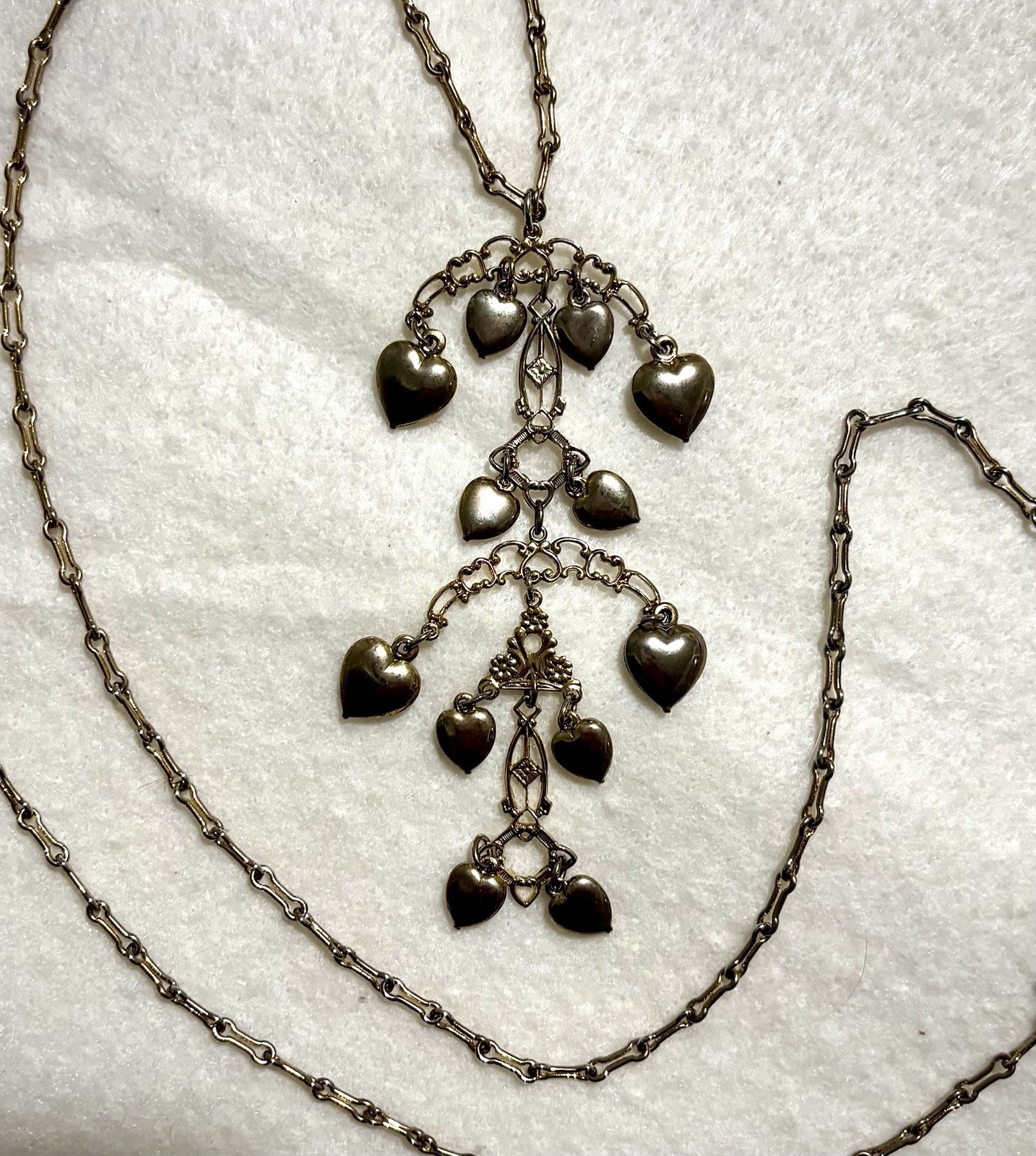 VTG Victorian Revival Heart Fringe Necklace Long 35” Statement Dangle Pendant
