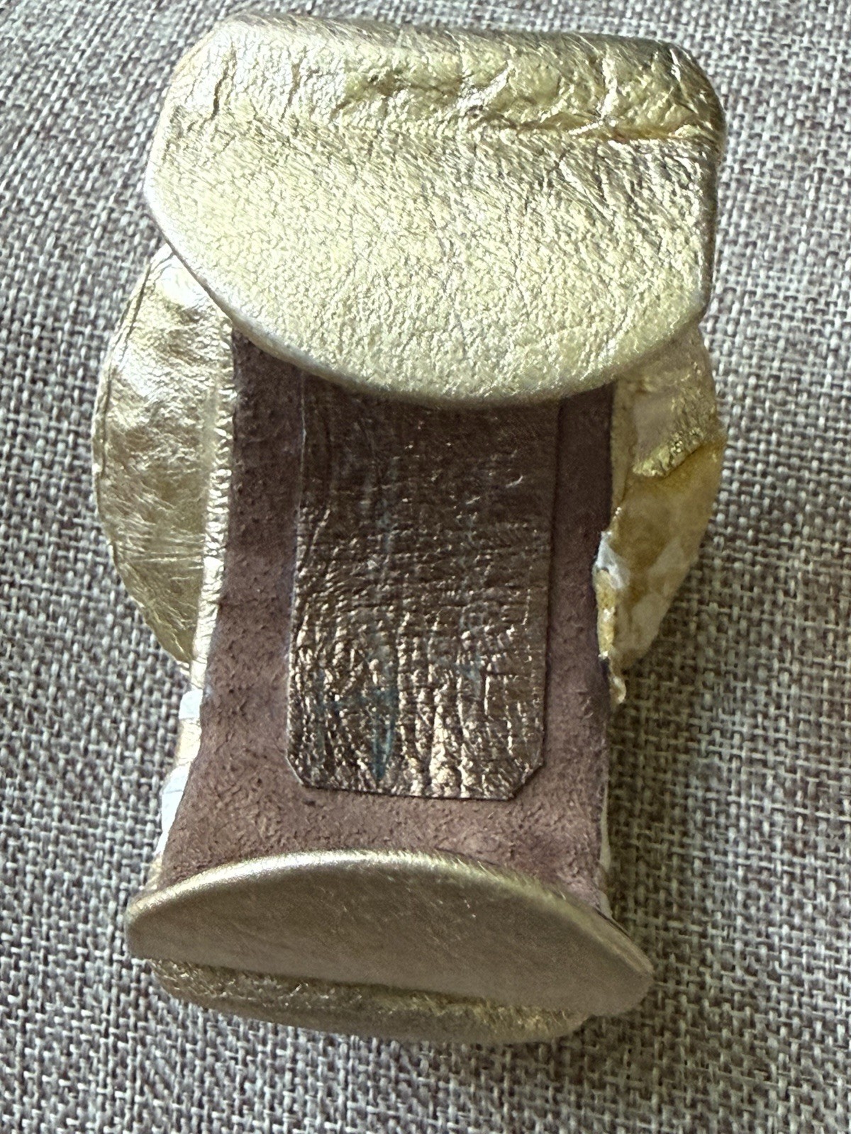 Vintage Chunky Leather Rhinestone Bangle Cuff Bracelet Cream Gold Tone 80s 90s