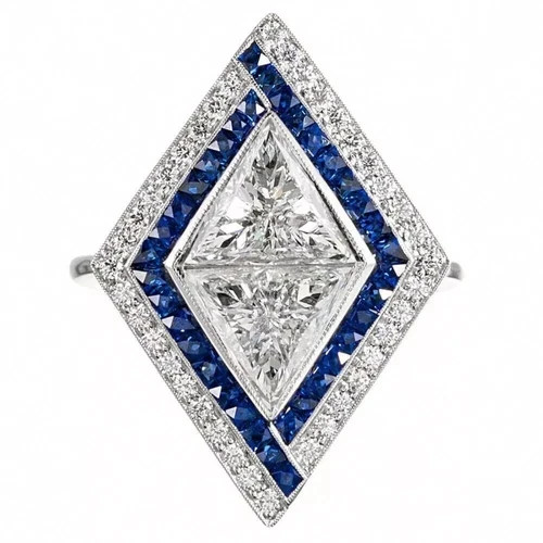 Art Deco 2.3Ct Lab Created Diamond & Sapphire 14K White Gold FN Engagement Ring