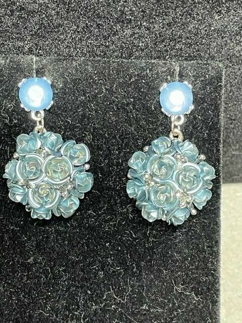Gorgeous Bouquet of Flower Post Dangle Earrings in a Sapphire Baby Blue 1950