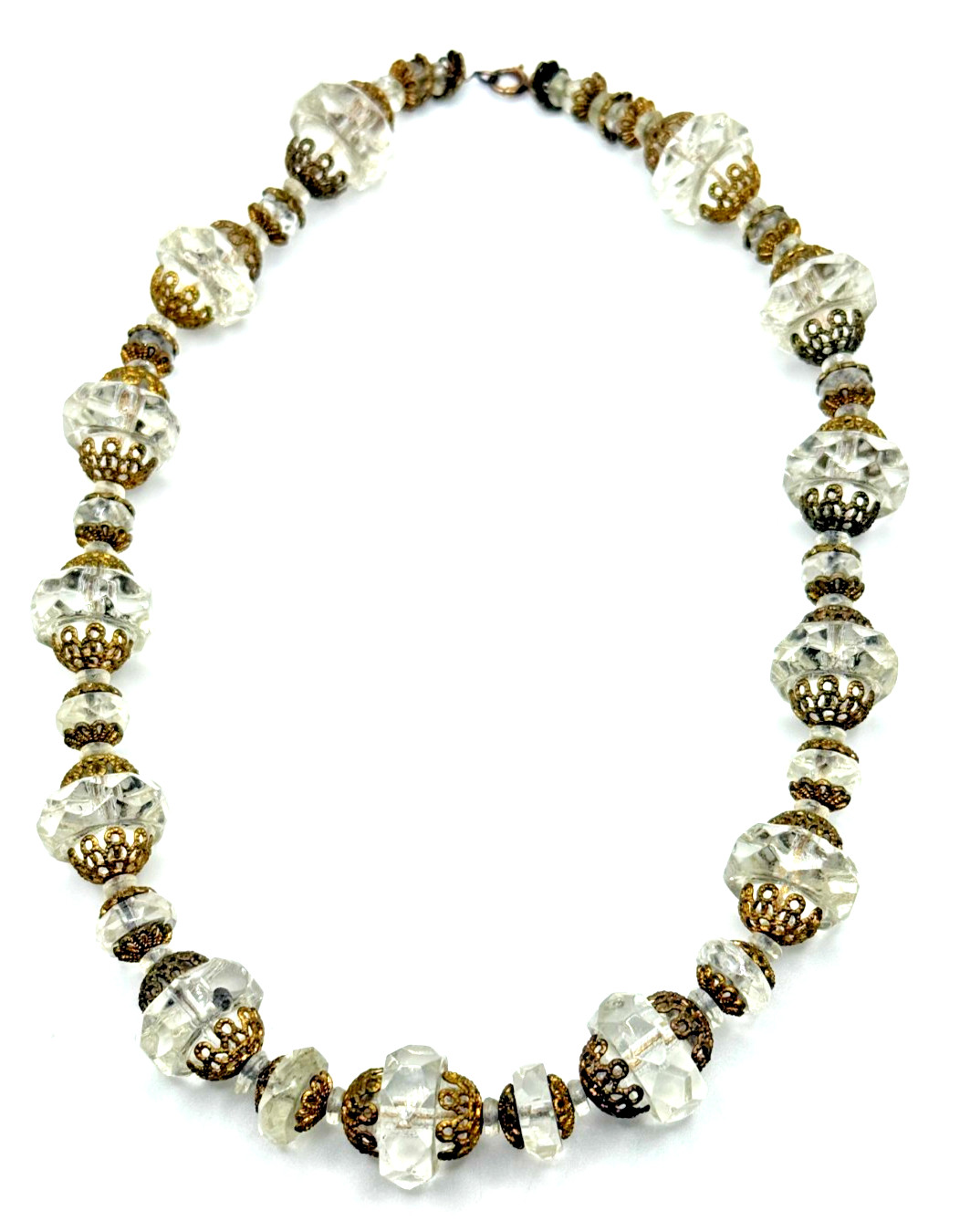 Antique Art Deco Circa Graduated Faceted Cut Czech Clear Glass Bead Necklace