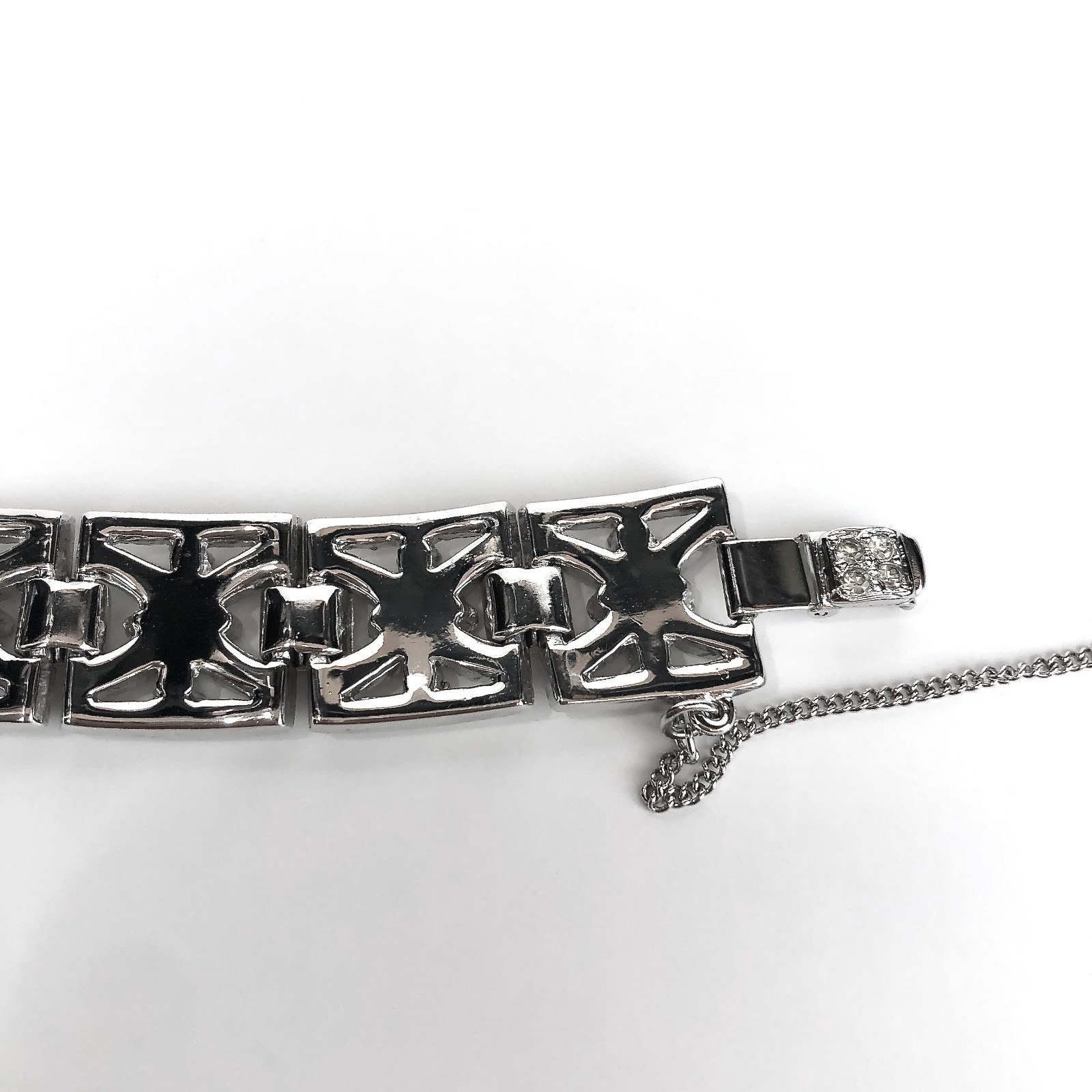 Vintage Art Deco Rhinestone Bracelet Geometric Panels Safety Chain Clasp