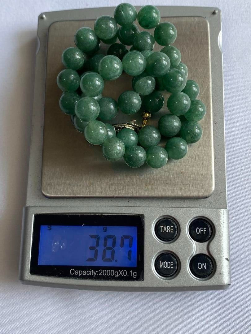 Vintage Jade Necklace 8.4mm Ball Deep Green L:15.7 in 38.7g Gorgeous Power Japan