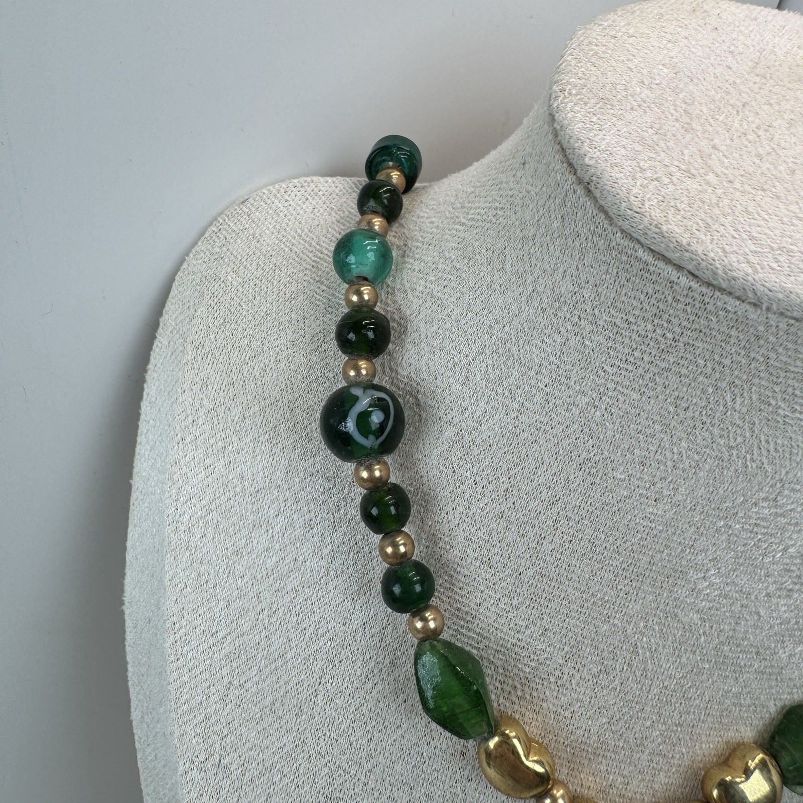 Lot Of 2 VTG Bead Necklaces – Purple Glass & Green Gold Tone Statement