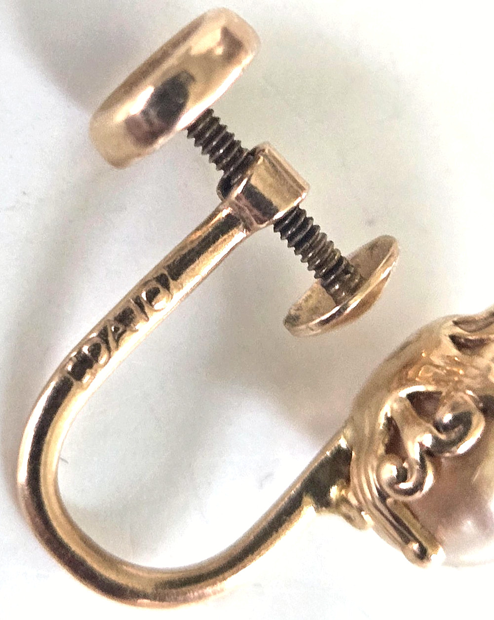 3 Vintage 10K Signed BDA S & G Faux Pearl Single Screw Back Earrings 4.95grams