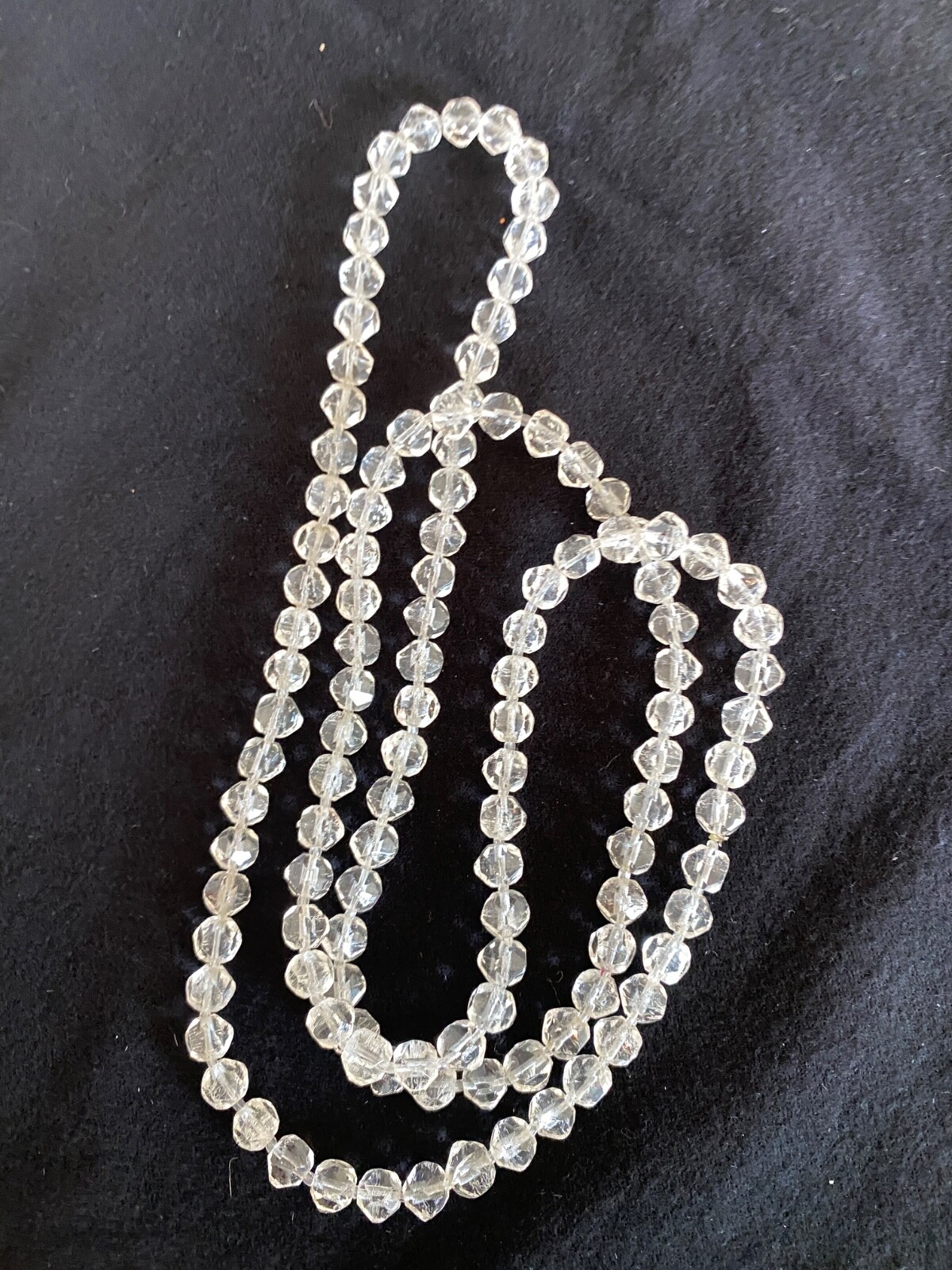 Antique Long Faceted Quartz Crystal Beads Hand Knotted Necklace 44”