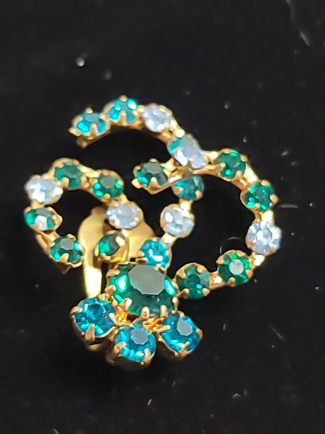 Vintage Austrian Teal Green Light Blue Floral Brooch W/Matching Clip Earrings