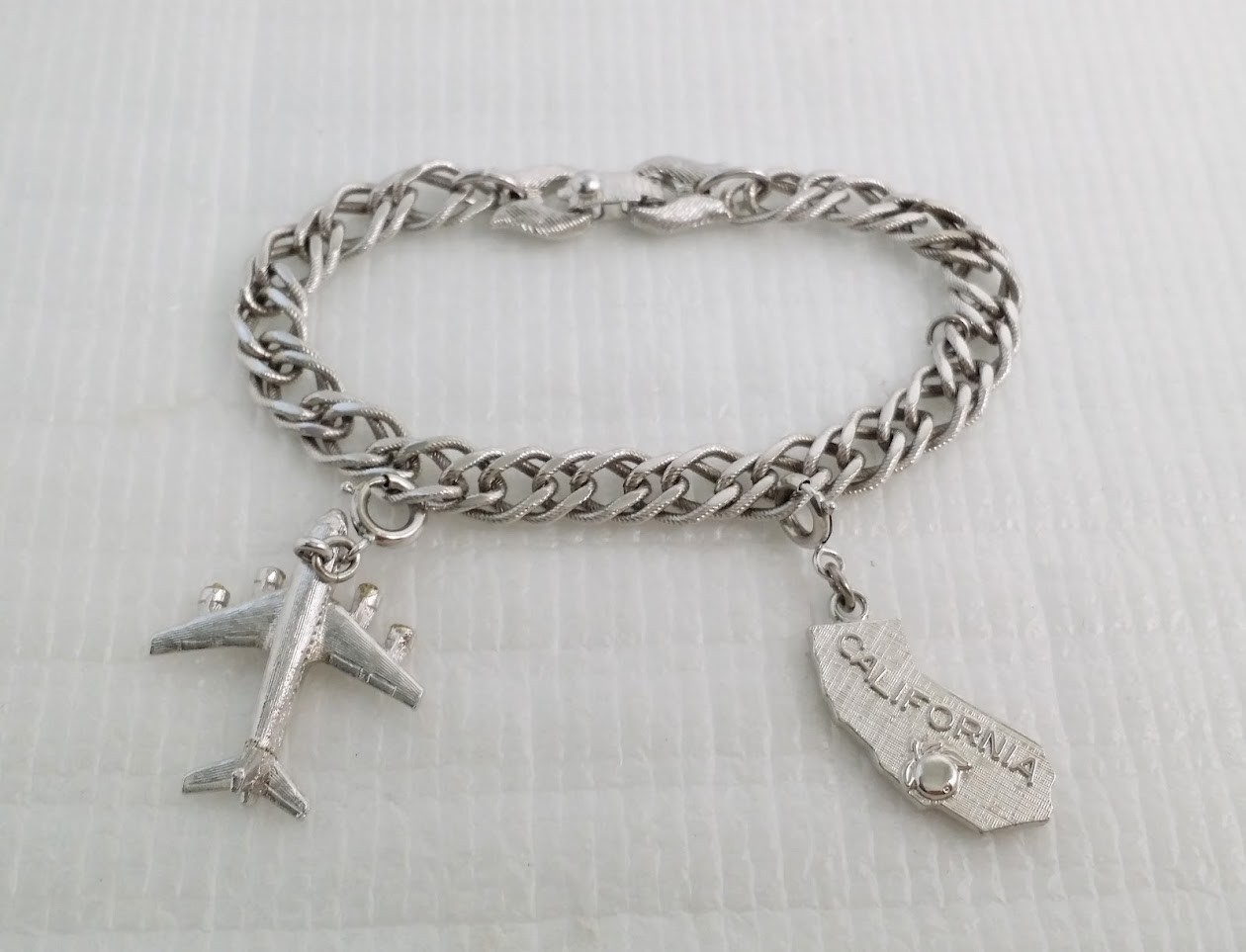 Vintage MONET Silver Tone California Airplane Travel Charm Starter Bracelet