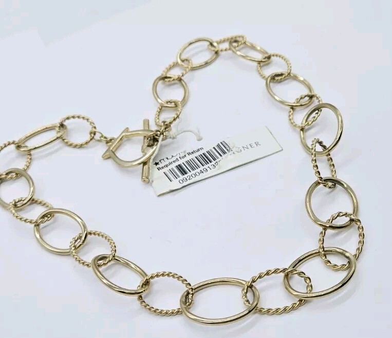ETIENNE AIGNER Necklace Gold tone Toggle Closure Circle Oval Link 19 in