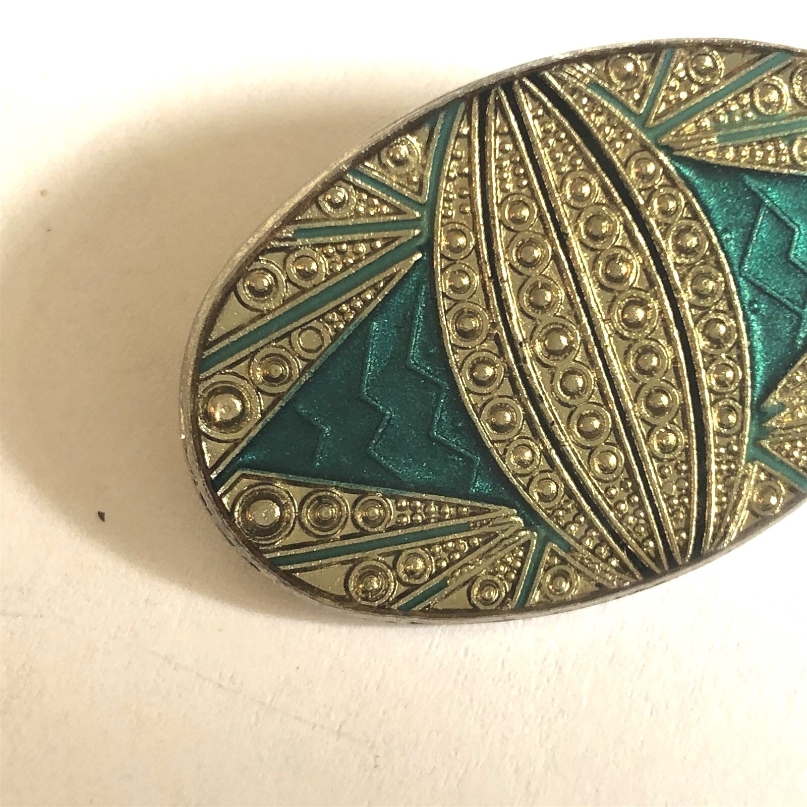 Vintage Art Deco Style Brooch Green Gold Enamel Lucite made in Taiwan