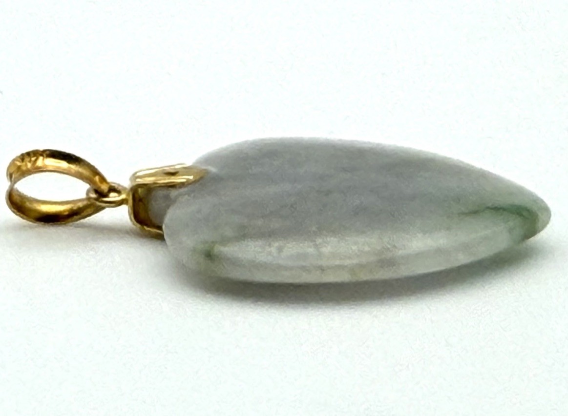 Vintage Jade Heart Pendant 14K Gold Bail Lavender Green Carved Jade Charm