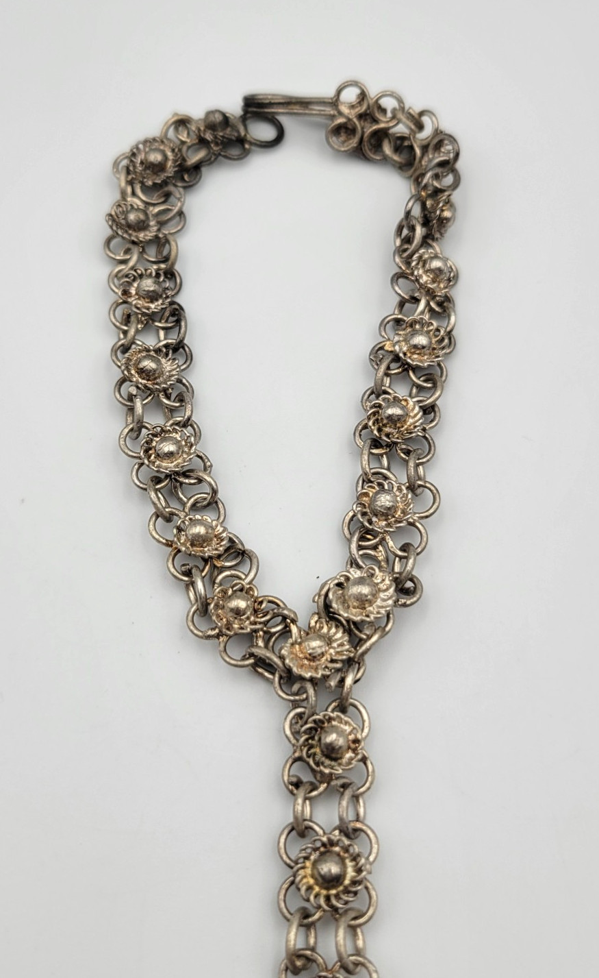 Vintage Turkish Bohemian Hand Harness Chain Bracelet Ring Combo Silver Tone