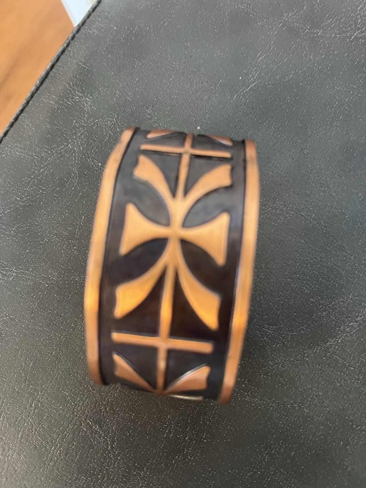 Bell Solid Copper Sterling 925 Joy Mex Turquoise Inlay Aztec Cuff Bracelet Vtg