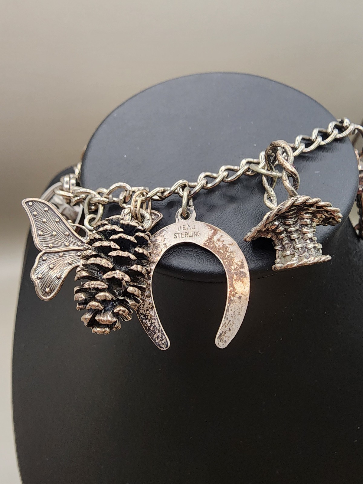 Vintage BEAU Sterling Silver Charm Bracelet 10 Charms Mechanical Theater 40g