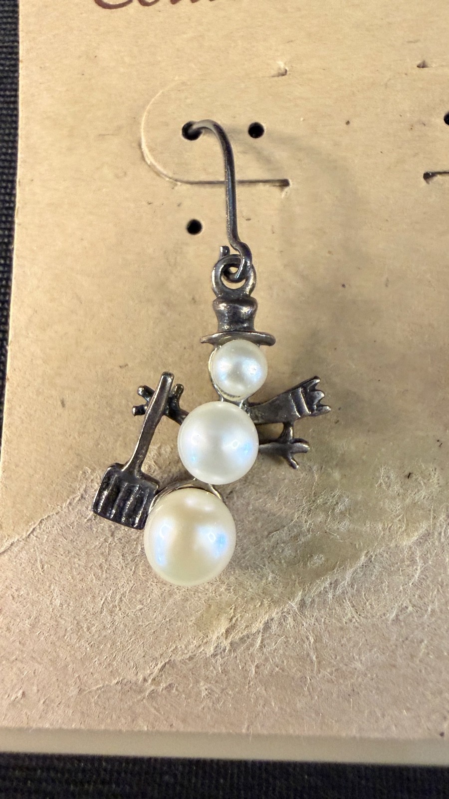 Vintage Coldwater Creek Sterling & Pearl Snowman Earrings.