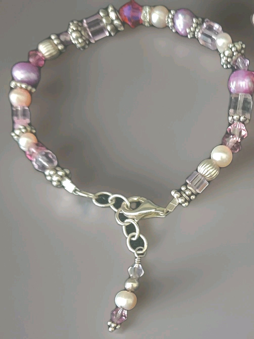 925 STERLING Necklace&Bracelet Multicolor PEARLS & Made With Swarovski CRYSTALS