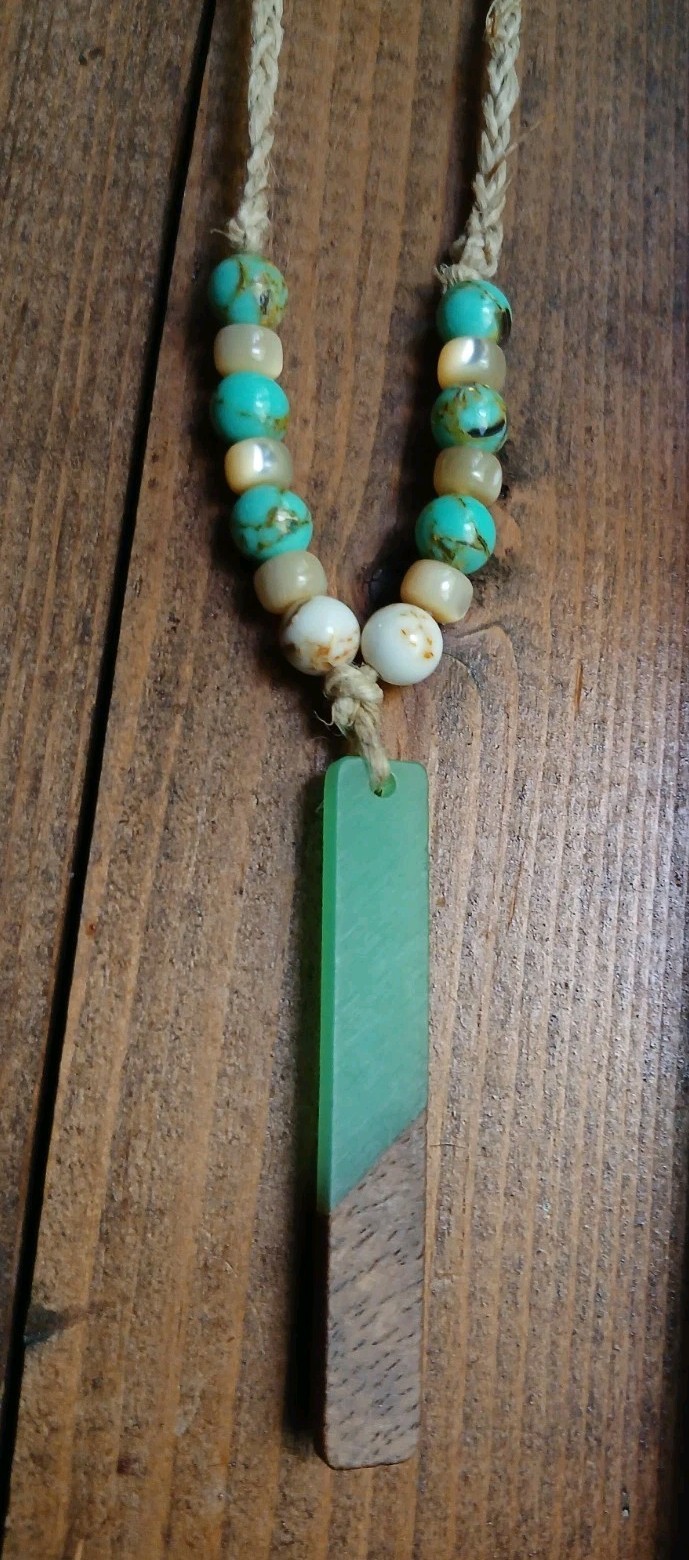 Sea Shell, Resin And Wood Necklace Hemp Cord Hippie Boho Travel Beach Wear
