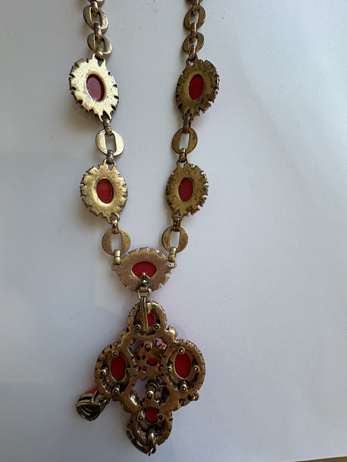 Stella Dot Necklace Sardinia Red Coral Removable Pendant 22-24” Gold Tone