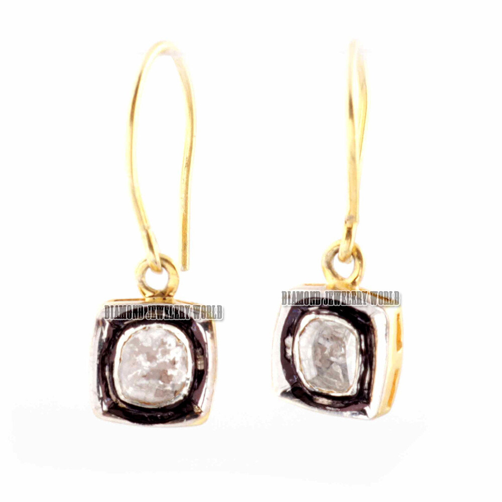 Vintage 0.35ctw Genuine Old Mine Antique Cut Flat Diamond Silver Earring Jewelry