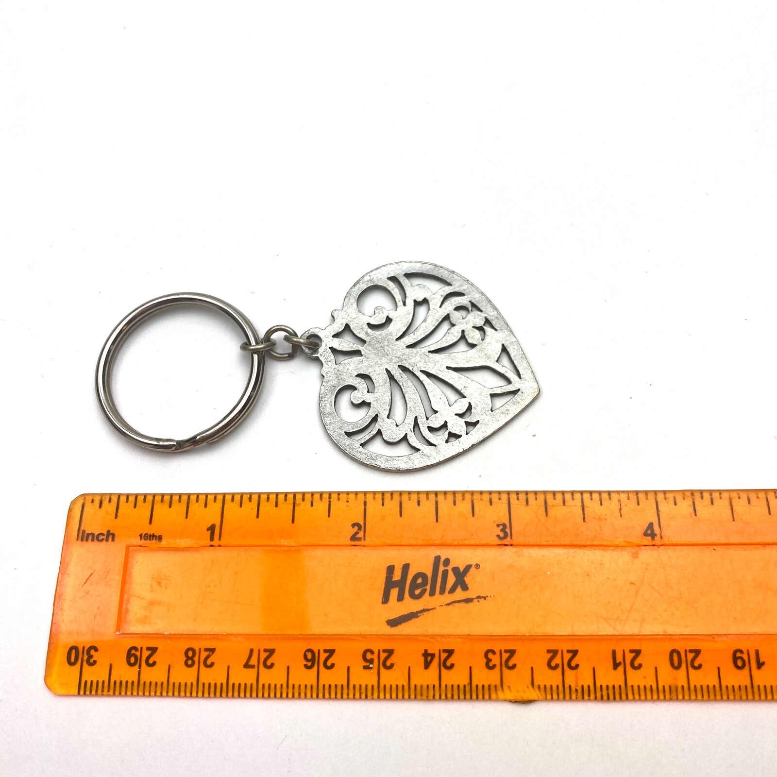 Vintage Pendant Heart or Key Ring 70’s Metzke Carved Out Skandia Pewter Metal