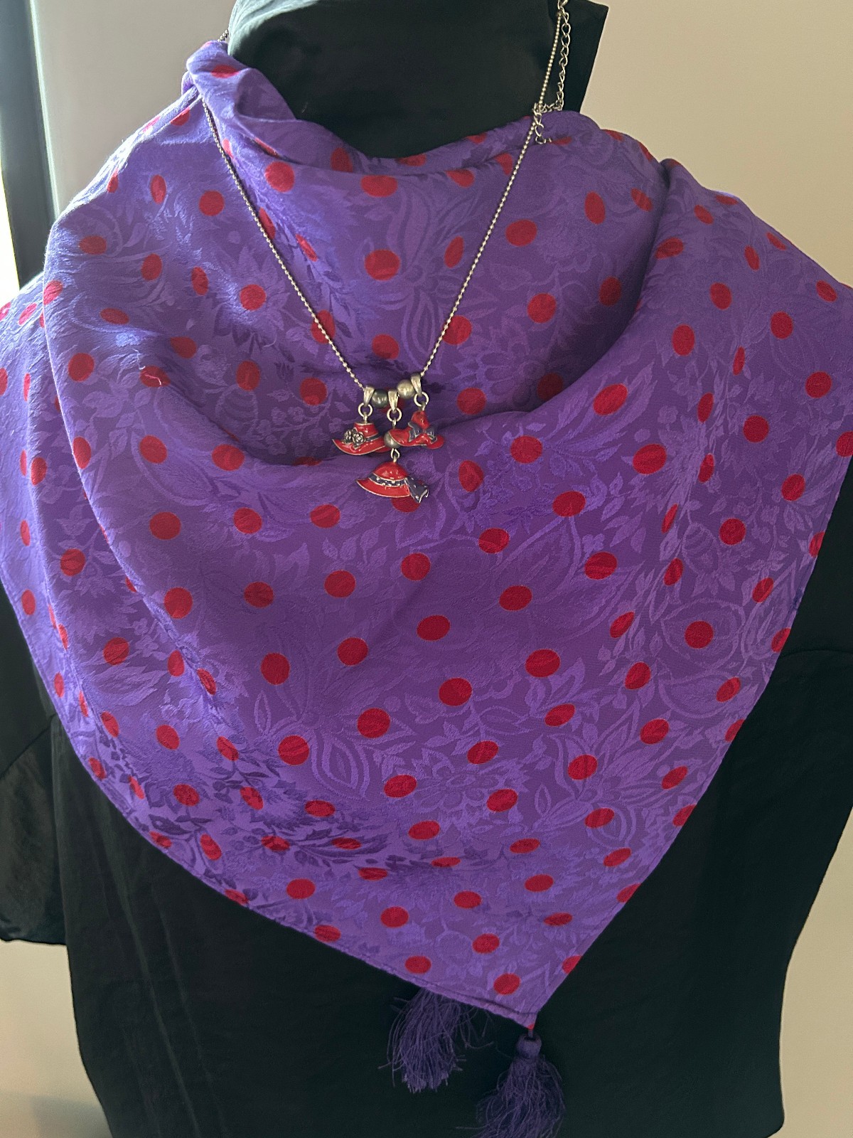 Red Hat Society Lot -Charm Necklace + 4 Purple & Red Scarves Assorted Styles