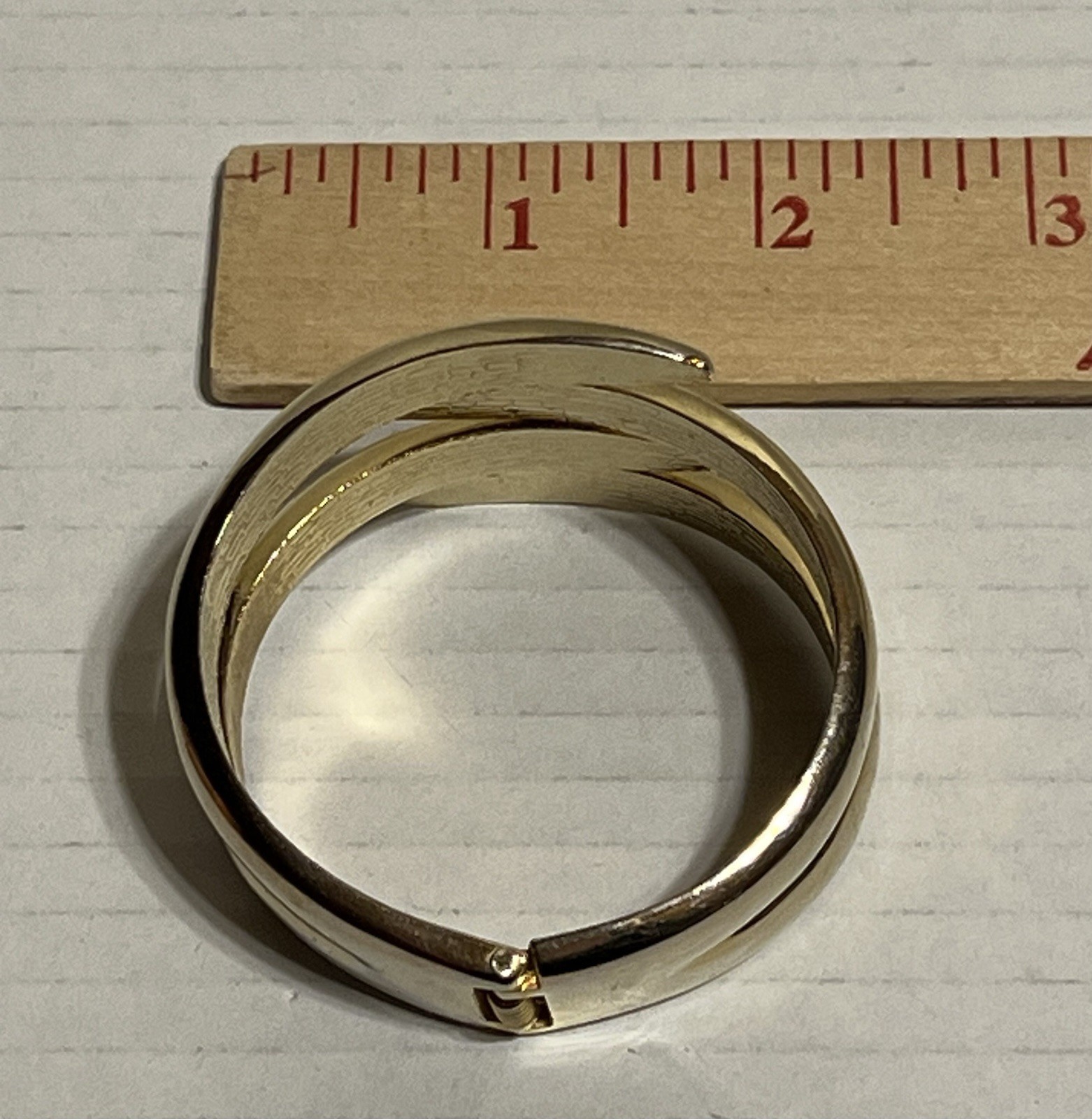 Hinged Clamper Bracelet Gold Tone Top Opening 2 Row Entwine Design Chunky Small