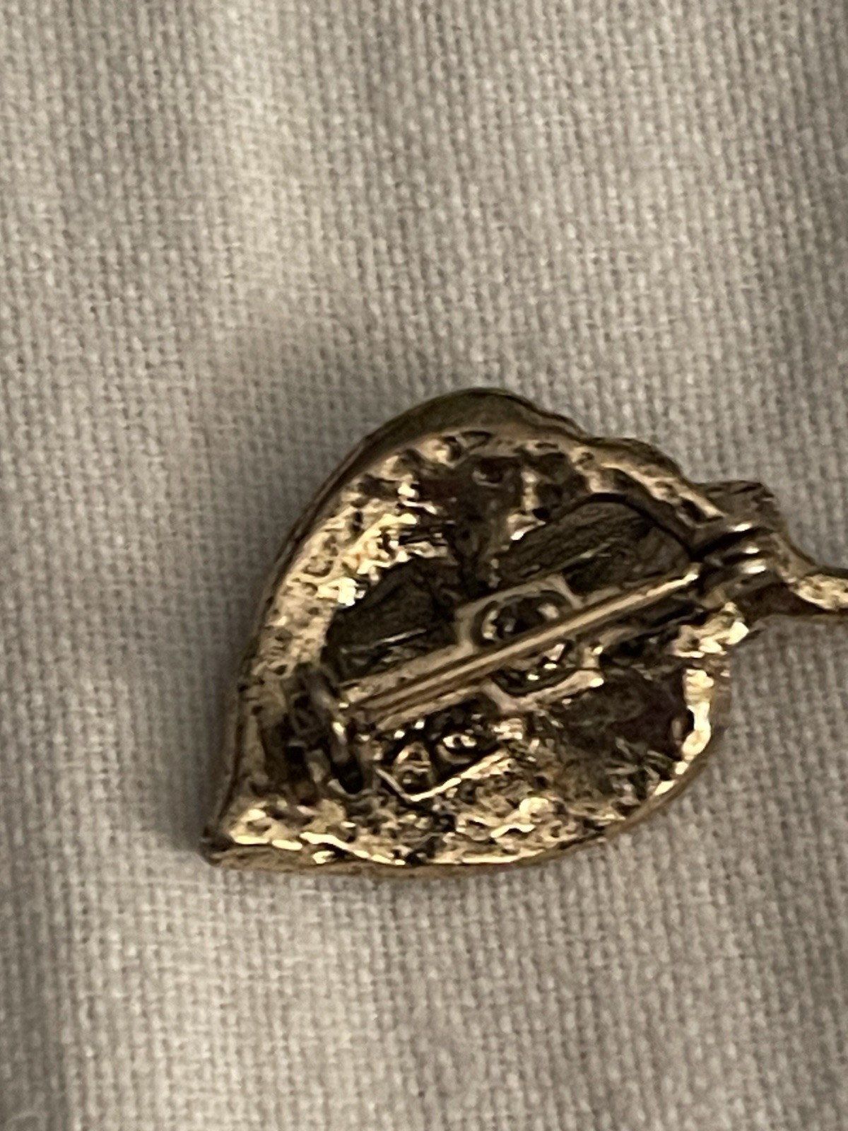 Signed AC Gold Color Leaf Brooch Pin With Blue Round Crystals