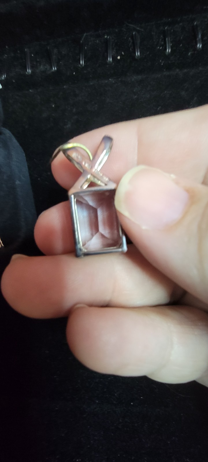 Vintage Sterling Silver Blue Topaz CZ Pendant Emerald Cut Statement Slide Enhanc