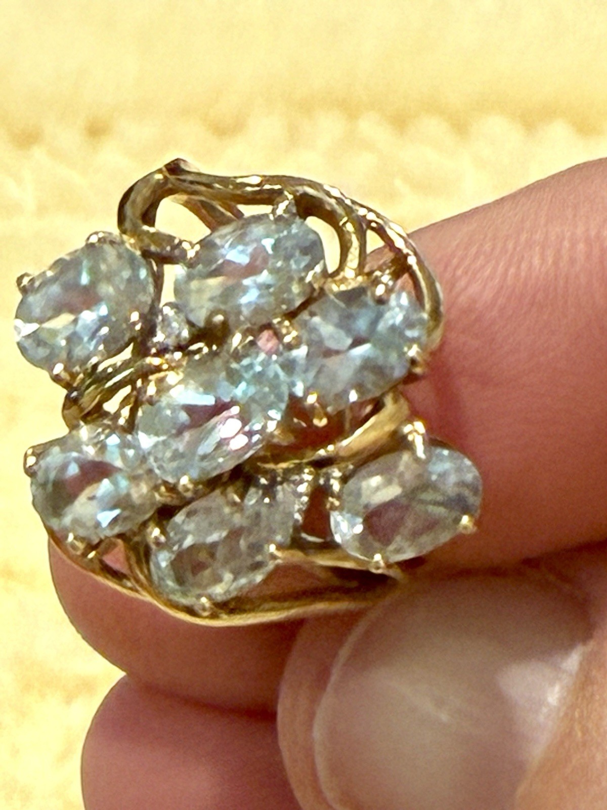 Vintage 10k Aquamarine Diamond Chips Ring Sz 6