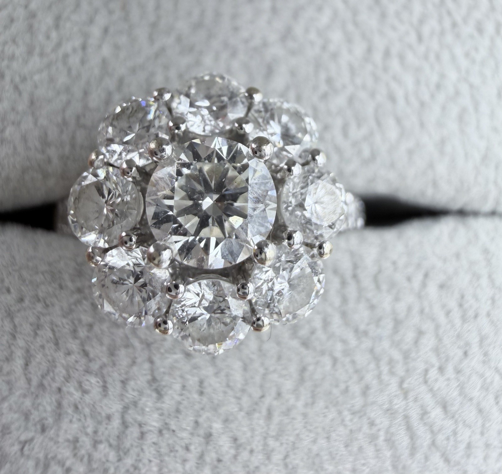 GORGEOUS 18K WHITE GOLD & NATURAL DIAMOND CLUSTER RING 2.29 CTW “JGJ” 6 3/4