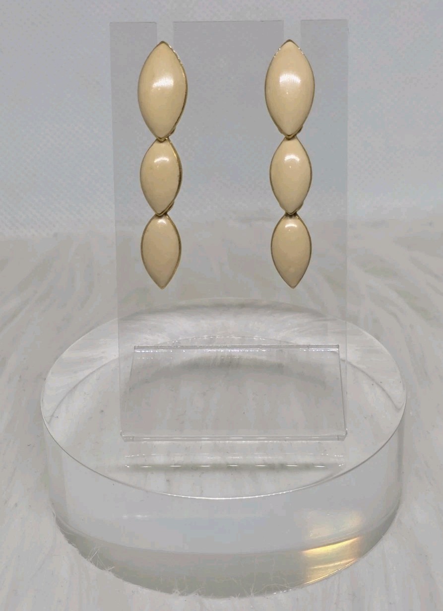 Napier Cream Ivory & Gold Tone Dangeling Elegent Fashion Earrings