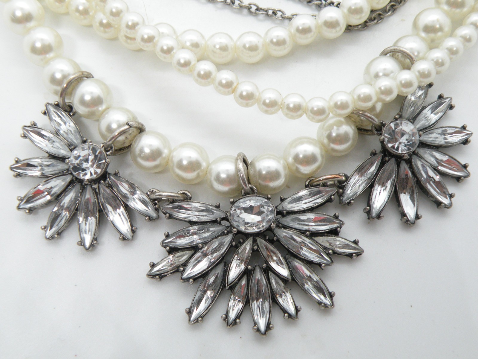 Sugarfix by Baublebar Faux Pearl Multistrand Silver Chunky Pendant Necklace 65b9