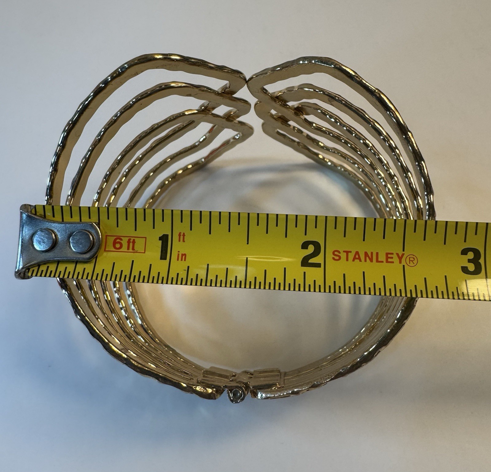 Hammered Brass Cuff Bracelet Wide Textured Woven Hinge Opening