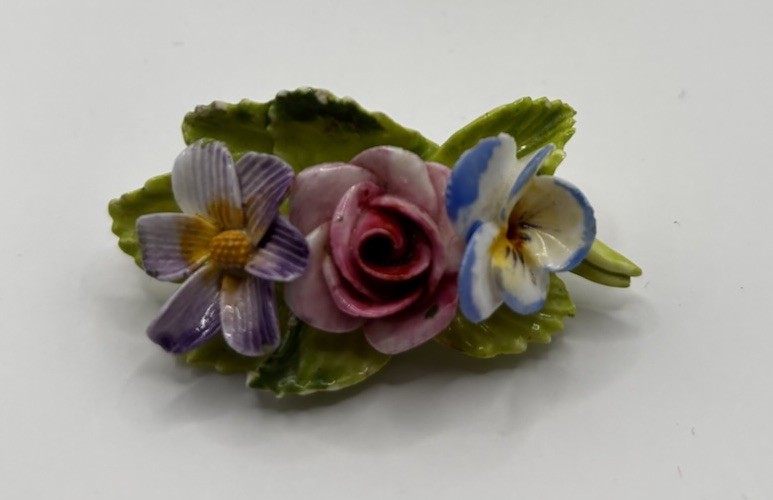 Vintage Hand Painted Bone China Floral Brooch Pin Made In England