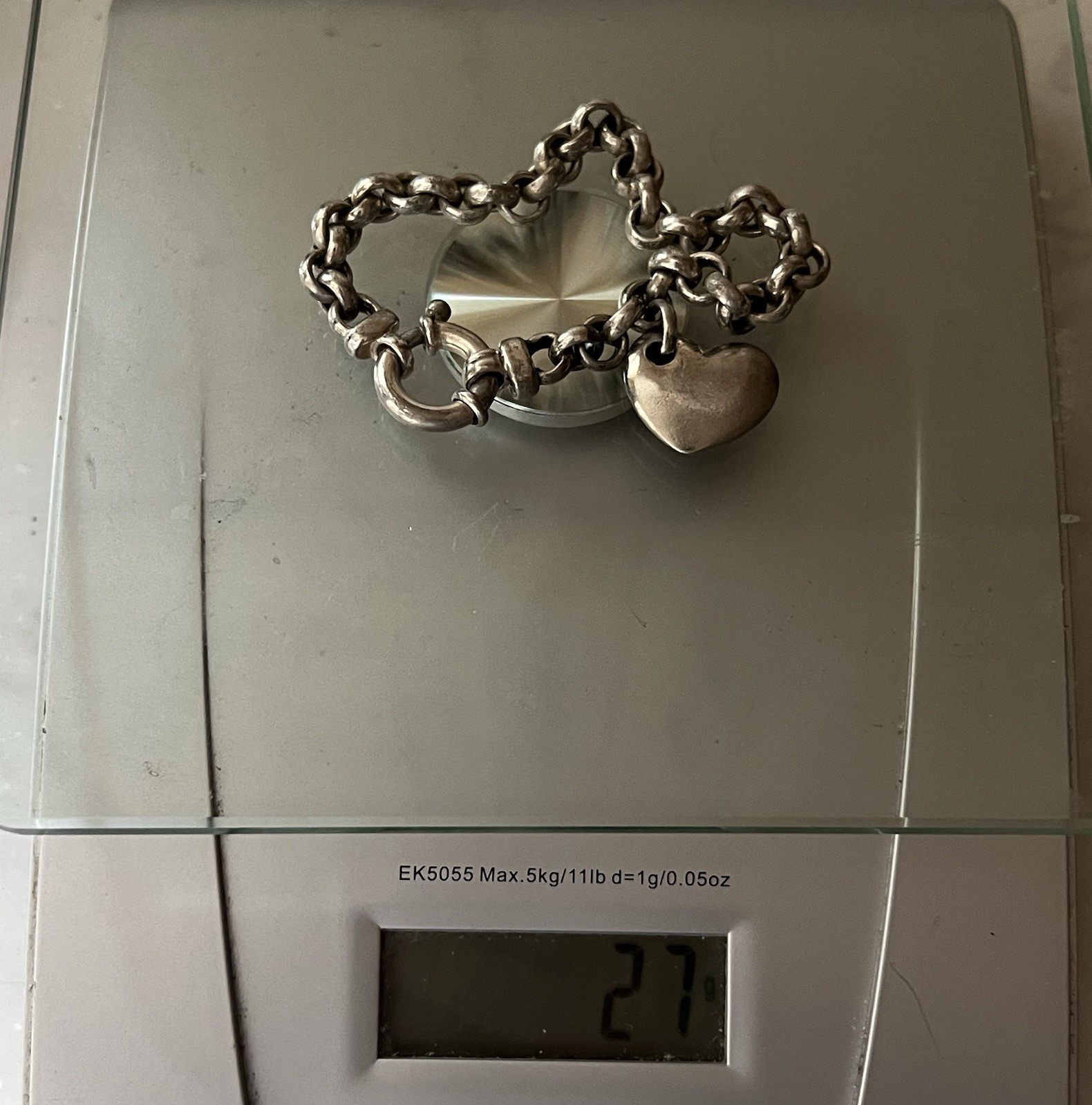 Vintage Milor Sterling Silver 925 Bracelet Puffy Heart Round Link Chain ~26.5g