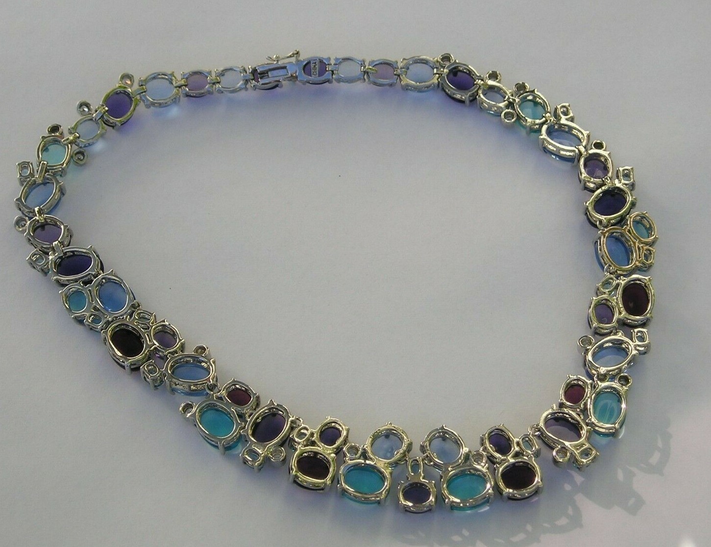 Stunning Vintage Purple Blue Glass Cabochon Open Back Statement Necklace