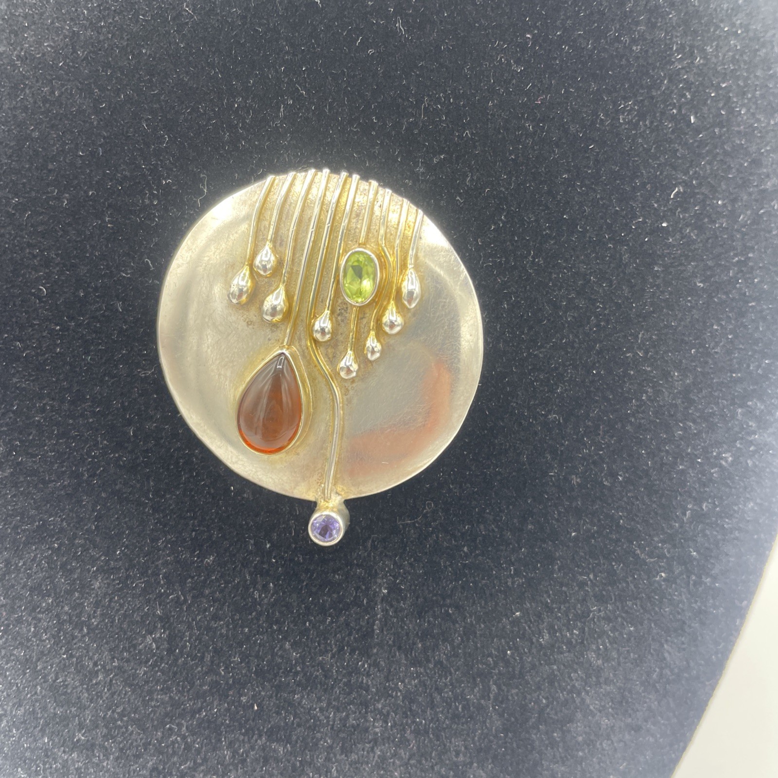 Sterling Silver Modernist Pendant Brooch With peridot Iolite Citrine