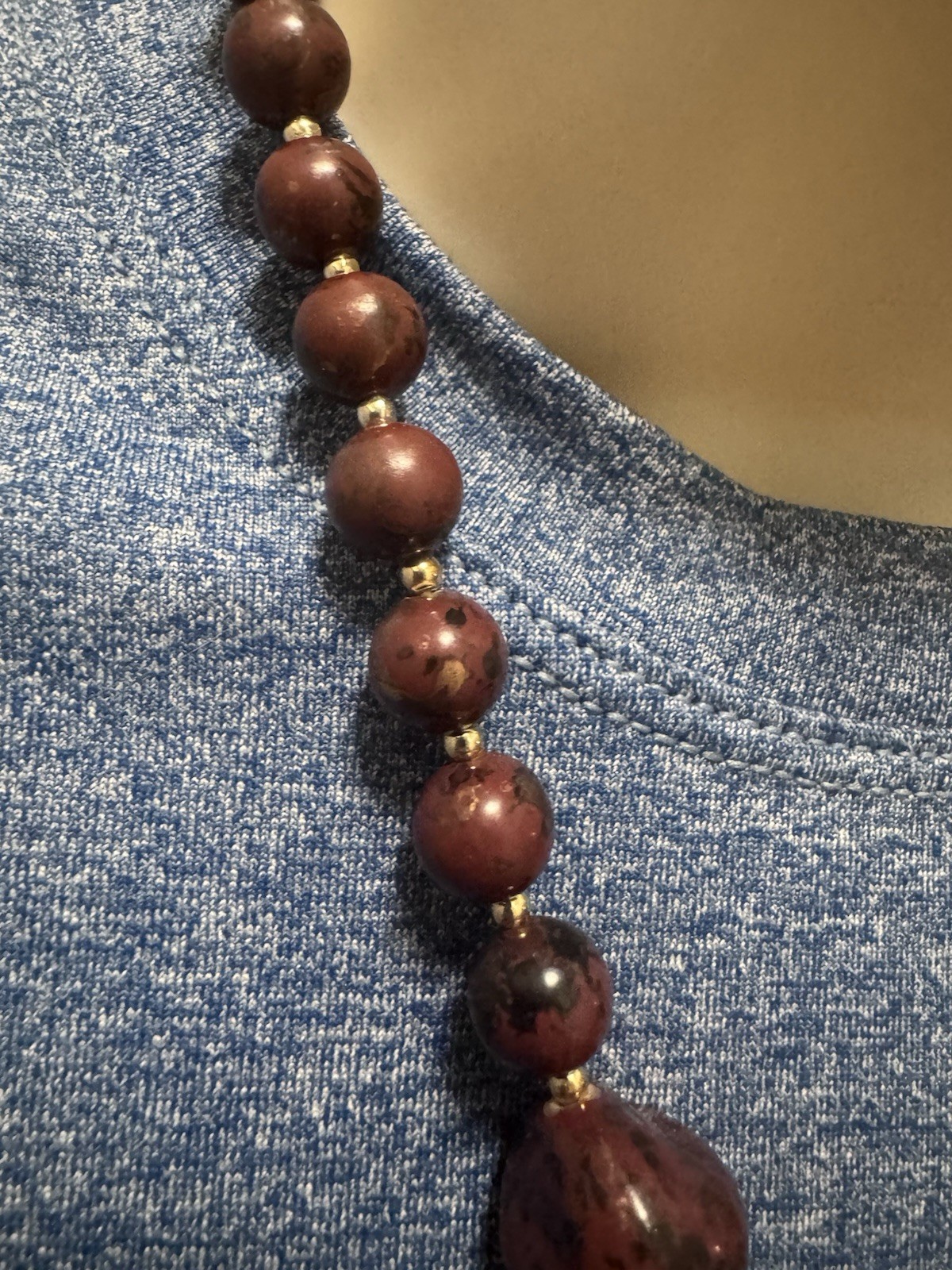 VTG 1970s Studio Pottery Ceramic Bead Necklace Chunky Glazed Oxblood Boho Wood