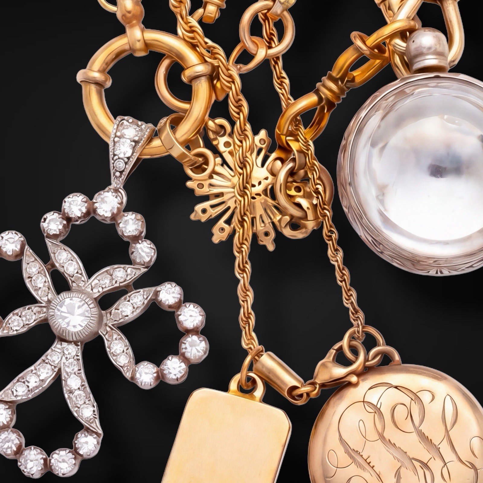 Orb Pools Of Light Locket Rock Quartz Crystal Antique Fob Mourning Charm