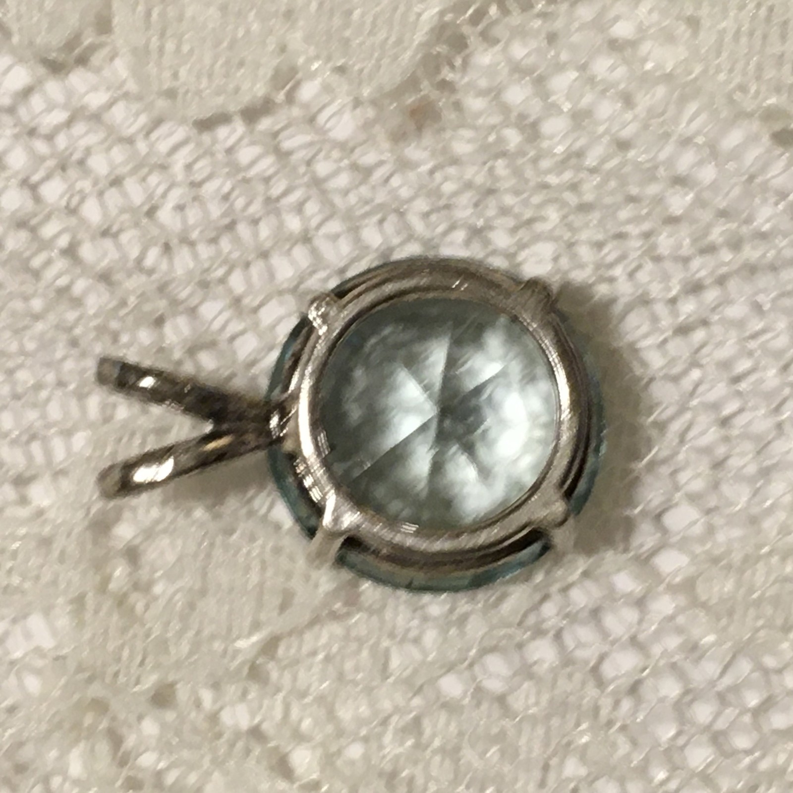 Vintage Sterling Silver Aqua Blue Teal Faceted Solitaire Pendant