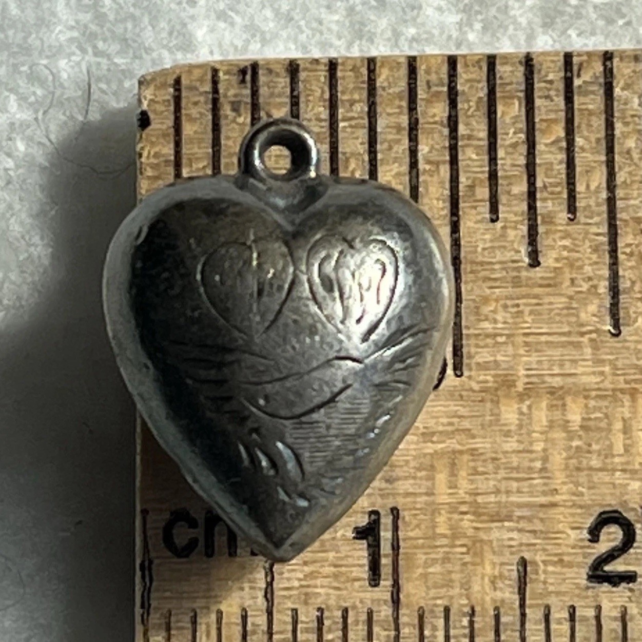 Vintage Heart-Shaped .925 Silver Puff Etched Pendant Charm Whimsical Love