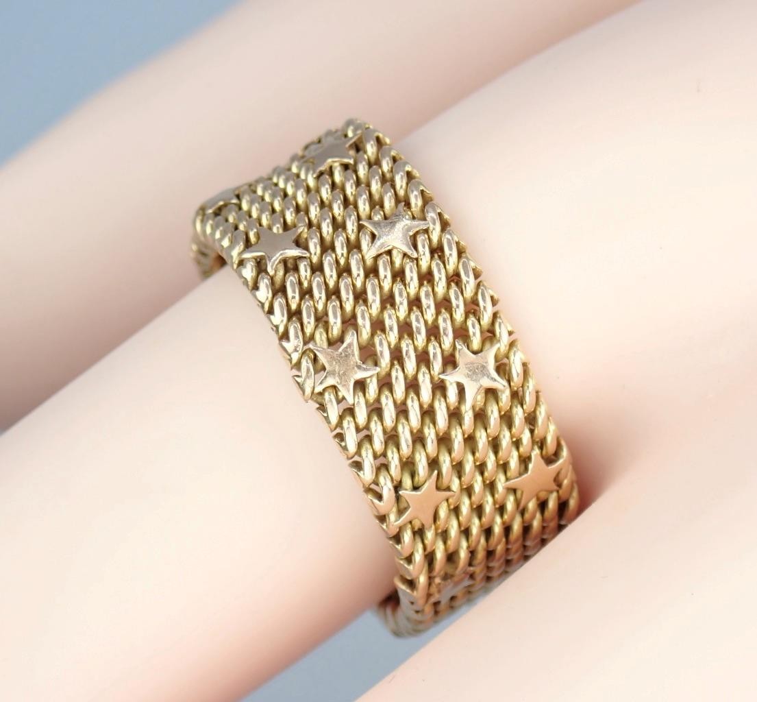 Fine Vintage Italian Solid 18K Gold Floating Stars Celestial Woven Mesh Ring 11