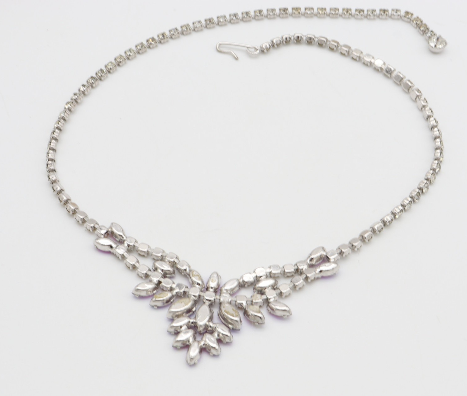 Vtg B. David Rhinestone Necklace Pink AB Red Clear Choker Signed Marquise
