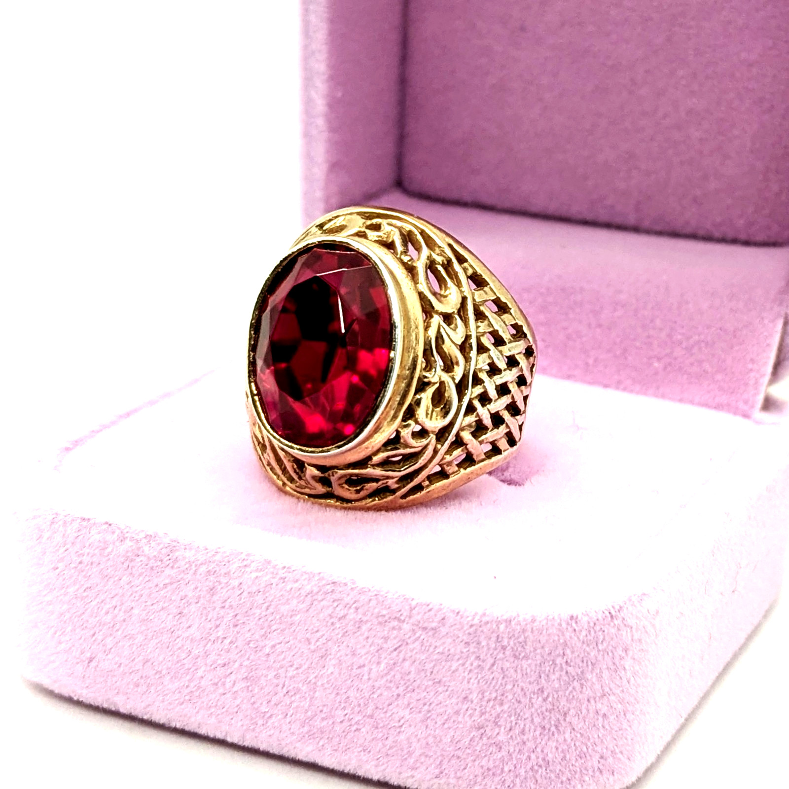 Vintage Soviet RING Silver⭐875 stamp Star USSR with Large Ruby -8US (18.5mm)| #8