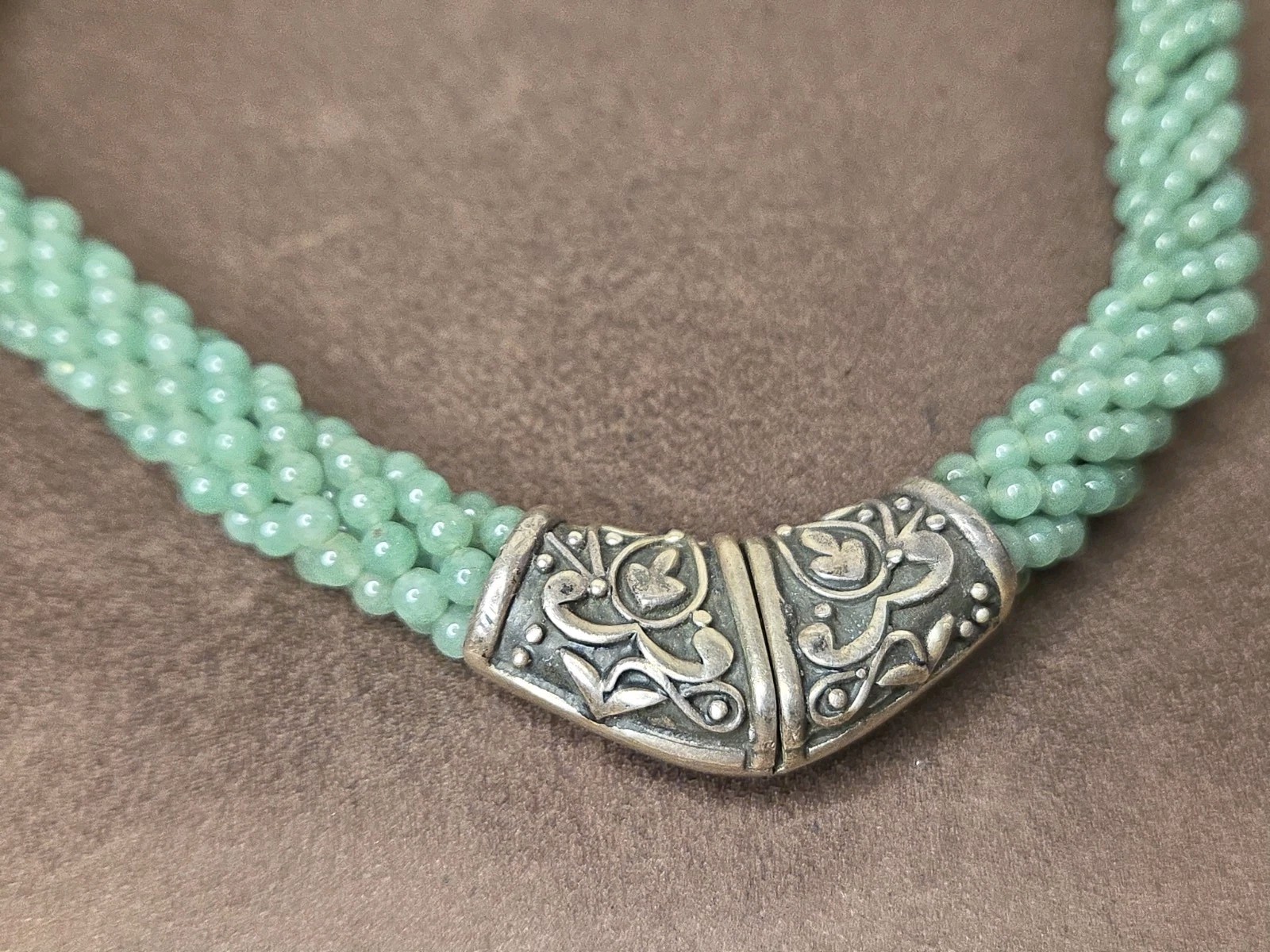 VINTAGE KANCAP 875 SILVER JADE ? BEAD NECKLACE