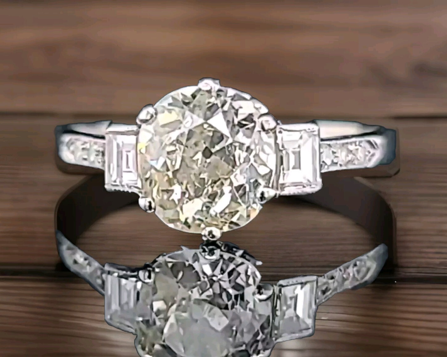 Platinum Vintage Engagement Ring 1.52ct. Natural Old Euro Cut Round Diamond